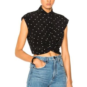 Alexander Wang Black Waist-Knot Polkadot Blouse